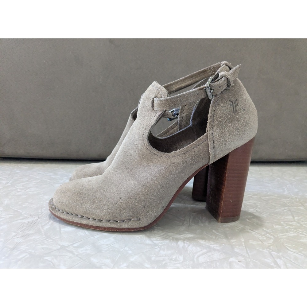 Frye Margaret Shootie Taupe Suede Cutout Ankle Boots Stacked Block Heel 6.5